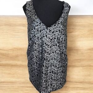 ⭐️Le Chateau Black and Silver Sequin Sleeveless Tank Top Size XXL